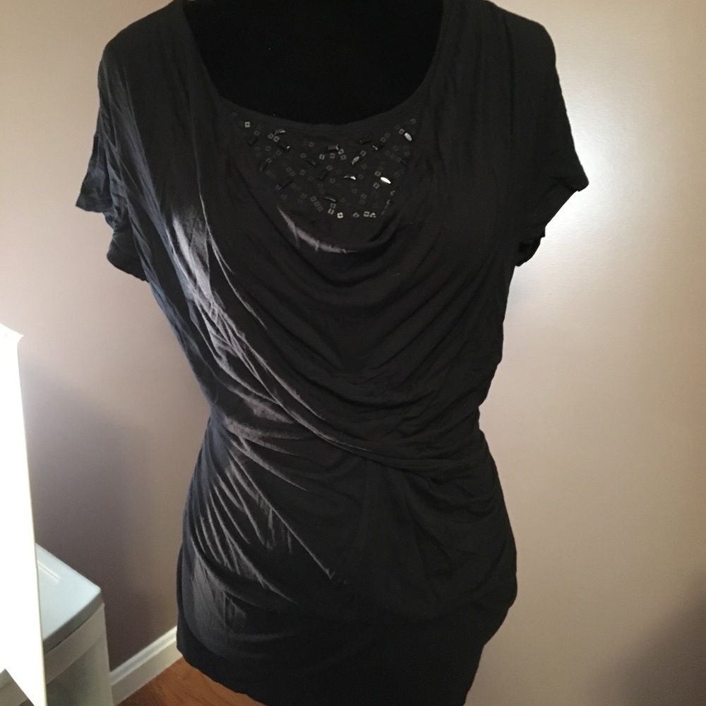 New York & Company Bead Embellished Draped Top XL